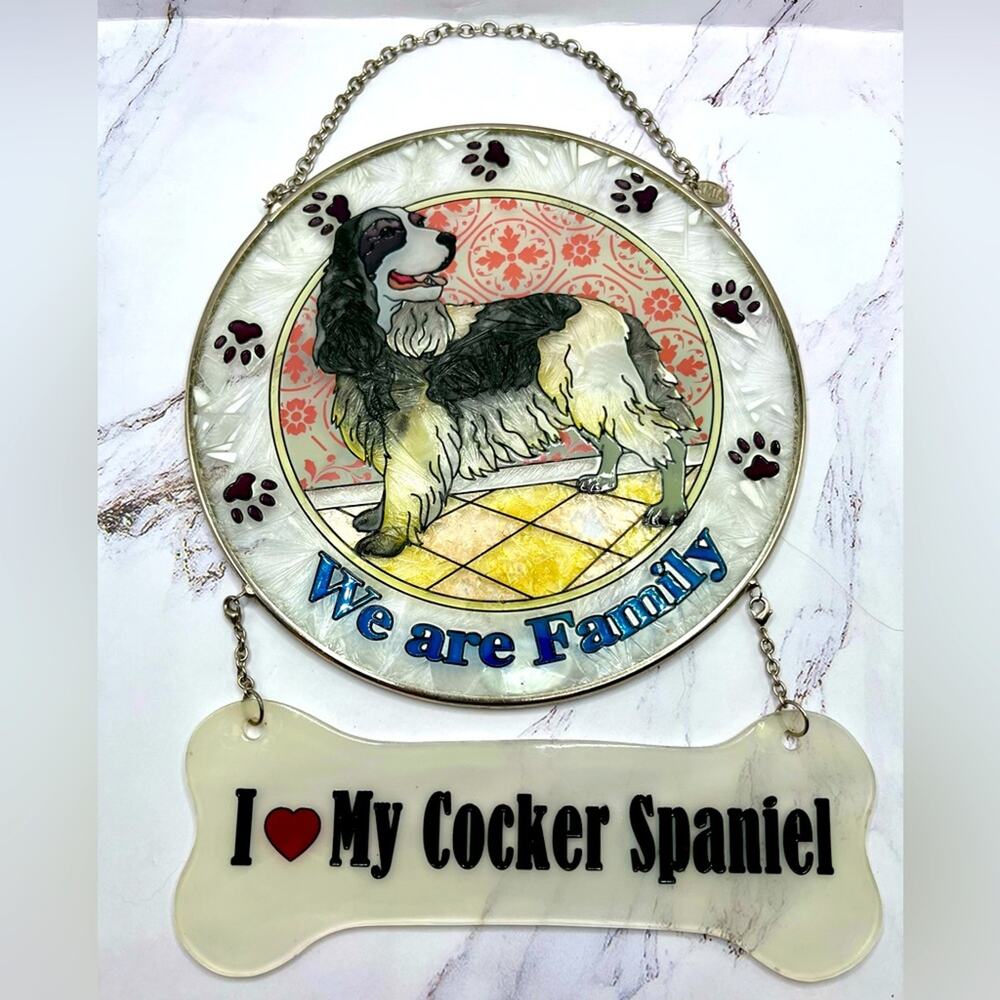Amia stained glass hand painted I Love my Cocker Spaniel hanging window decor